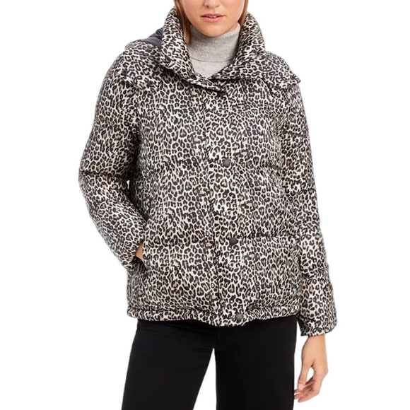 BCBGeneration Leopard-Print Hooded Puffer Coat, Size Small - Picture 1 of 12